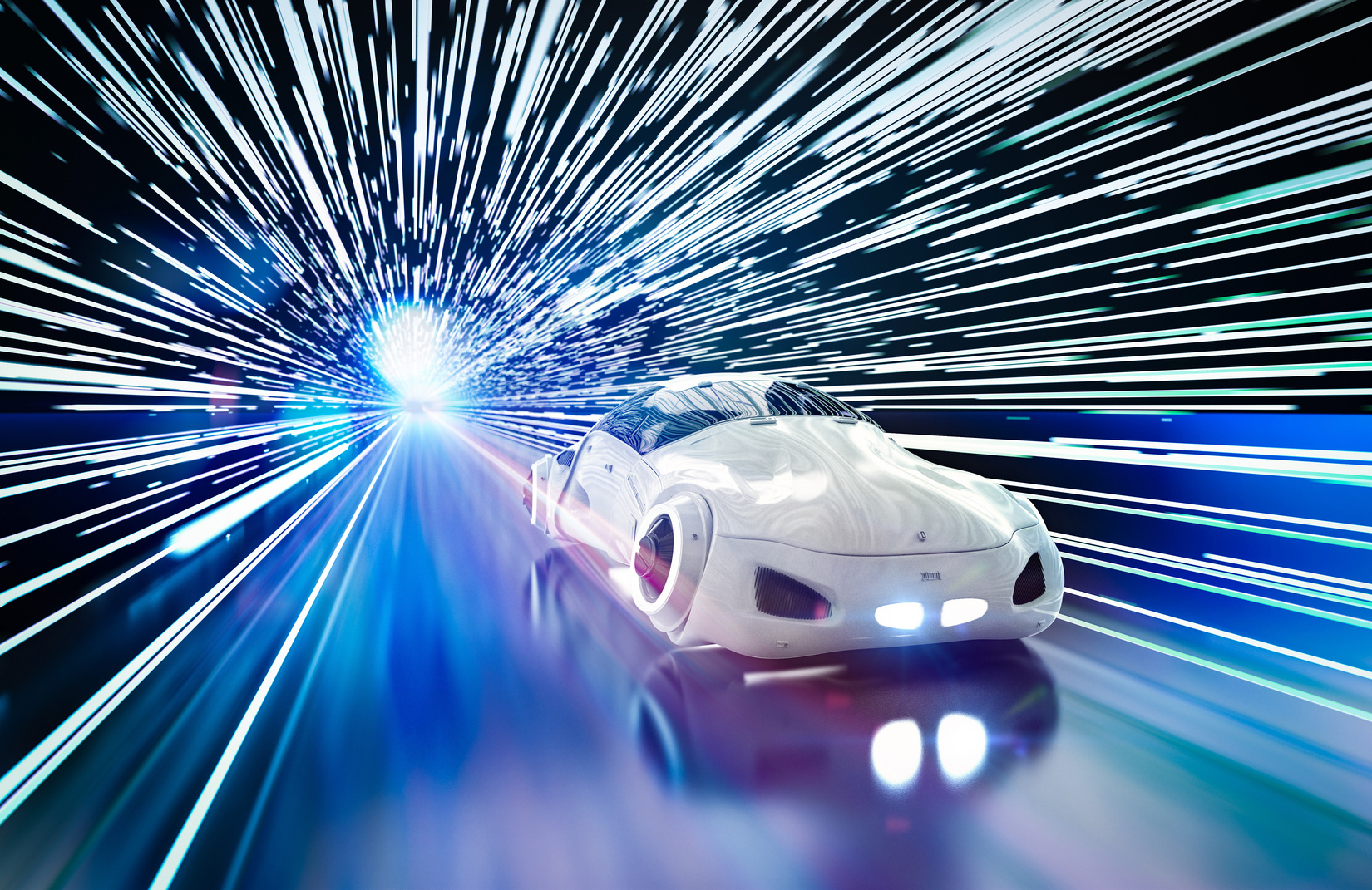 driverless car in rail light tunnel